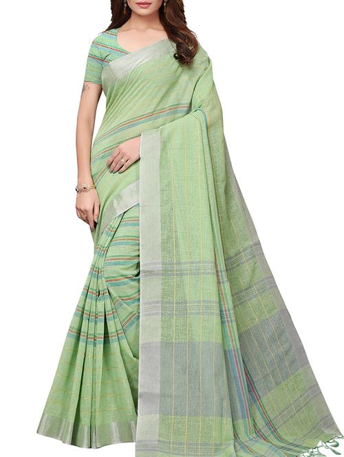 handloom striped saree with blouse - 15837107 - Very Small Image - 1