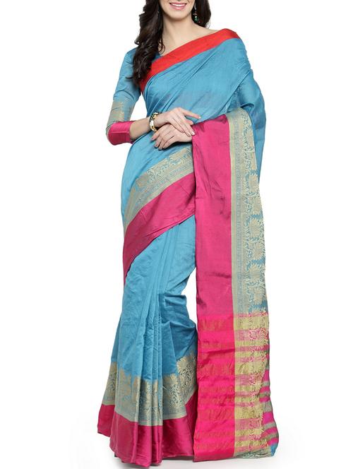 floral zari border woven saree with blouse - 15837303 - Very Small Image - 1