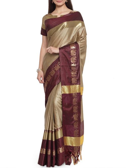 contrast zari border woven saree - 15837309 - Very Small Image - 1