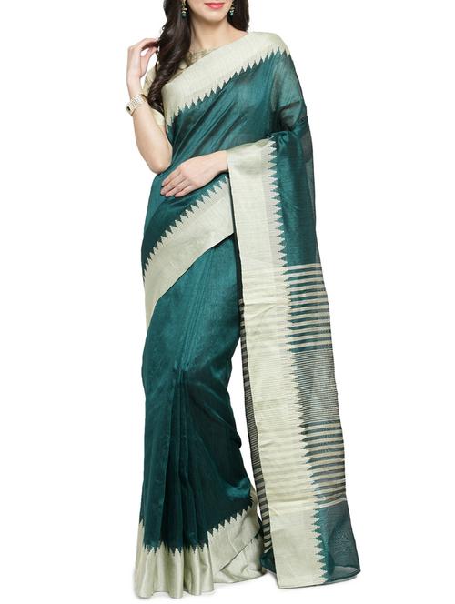contrast border bottle green woven saree - 15837311 - Very Small Image - 1
