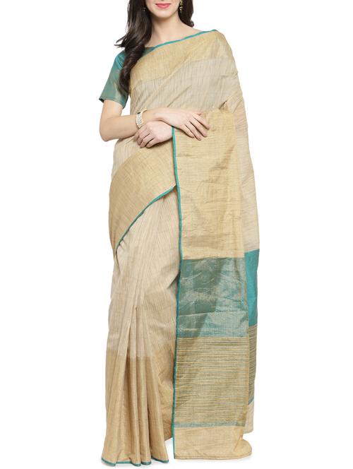 contrast border beige woven saree with blouse - 15837323 - Very Small Image - 1