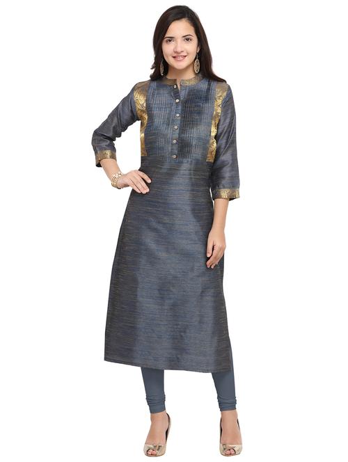 silk straight kurta - 15839017 - Very Small Image - 1