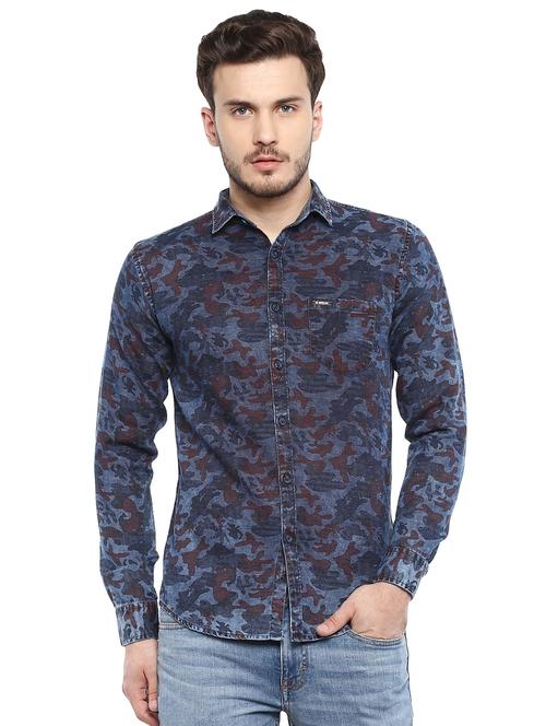 blue denim casual shirt - 15839487 - Very Small Image - 1