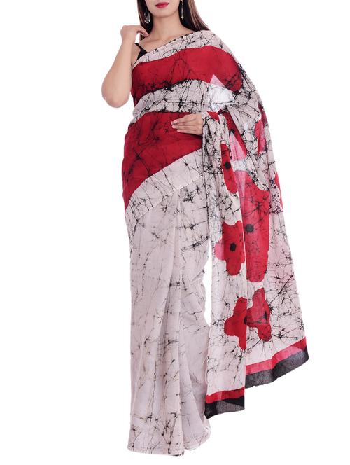 contrast shades batik printed saree with blouse - 15839984 - Very Small Image - 1