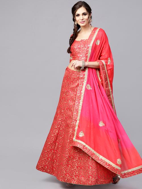floral pink flared lehenga - 15839991 - Very Small Image - 1