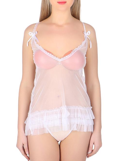 frill detail sheer babydoll with g-string - 15840137 - Very Small Image - 1