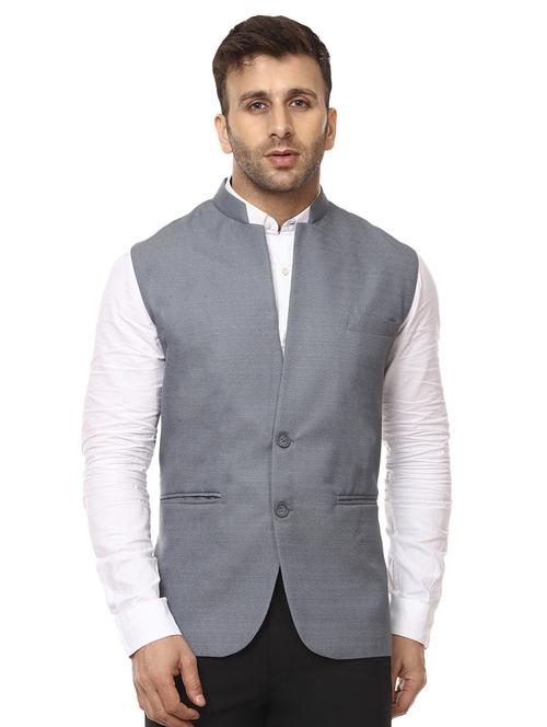grey cotton nehru jacket - 15840506 - Very Small Image - 1