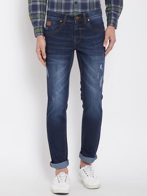 navy blue light washed ripped denim jeans  - 15840830 - Very Small Image - 1