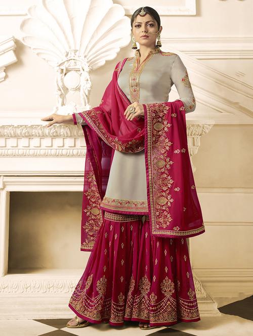 embroidered semi-stitched sharara suit - 15841332 - Very Small Image - 1