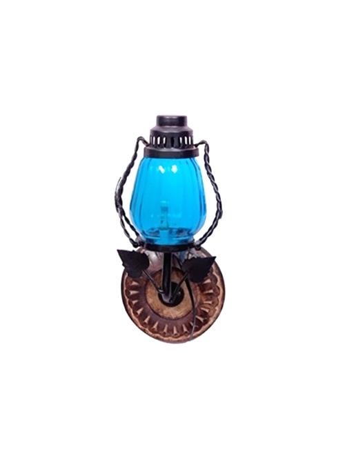 desi karigar wooden & iron fancy wall hanging electric chimney lamp size(lxbxh-6x5x11) inch, color skyblue - 15842366 - Very Small Image - 1