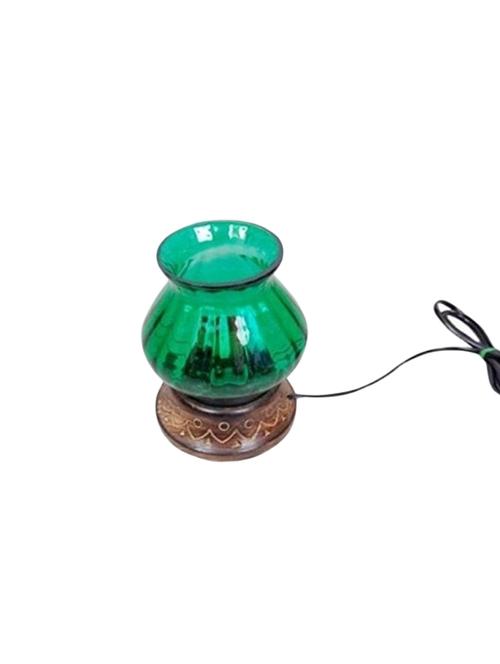 desi karigar wooden & glass hand carved colored electric chimney lamp design green - 15842428 - Very Small Image - 1