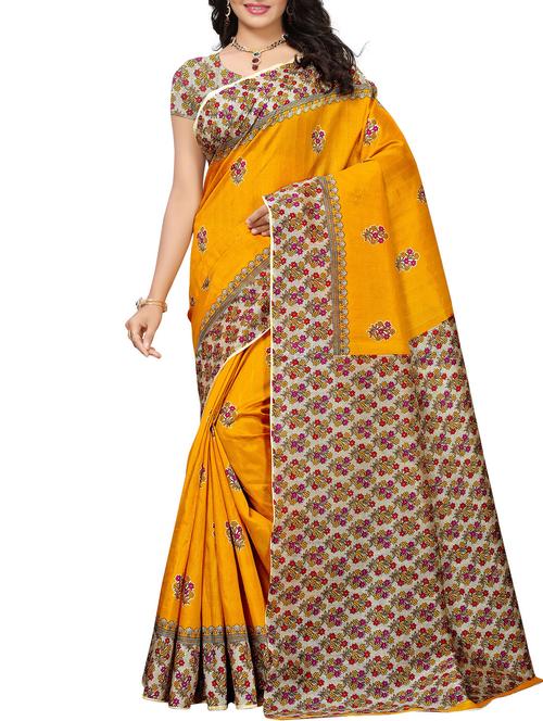 floral print maysore art silk saree with blouse - 15843233 - Very Small Image - 1