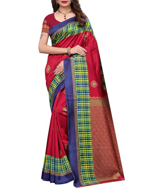 contrast border printed maysore art silk saree with blouse - 15843252 - Very Small Image - 1