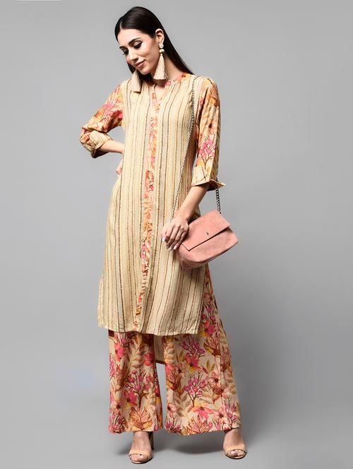 printed kurta with palazzo set - 15843266 - Very Small Image - 1