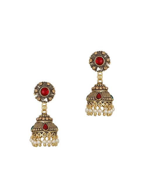 red brass jhumka earring - 15843795 - Very Small Image - 1