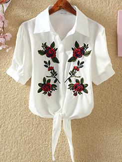 tie up hem embroidered shirt - 15844136 - Very Small Image - 1