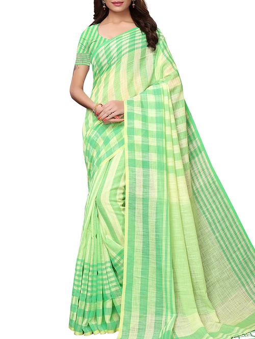 checkered handloom saree with blouse - 15846284 - Very Small Image - 1
