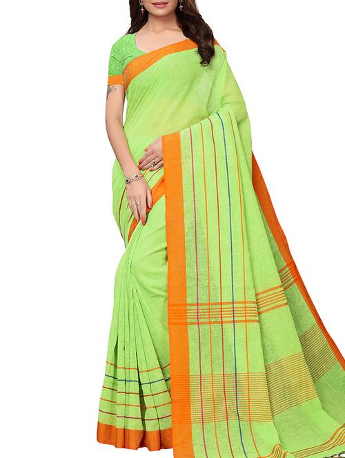 striped handloom saree with blouse - 15846289 - Very Small Image - 1