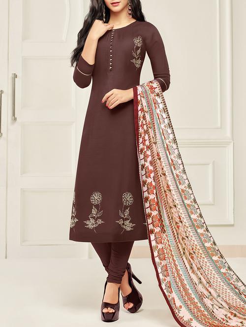 embroidered semi-stitched churidaar suit - 15846314 - Very Small Image - 1