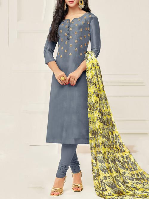 embroidered semi-stitched churidaar suit - 15846315 - Very Small Image - 1