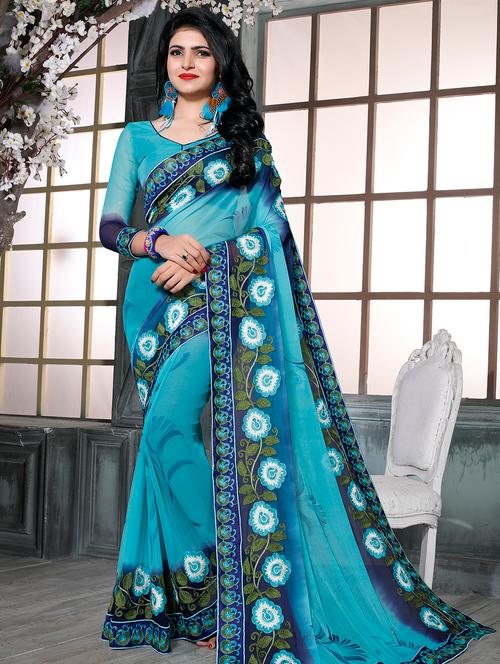 floral embroidered saree with blouse - 15847016 - Very Small Image - 1