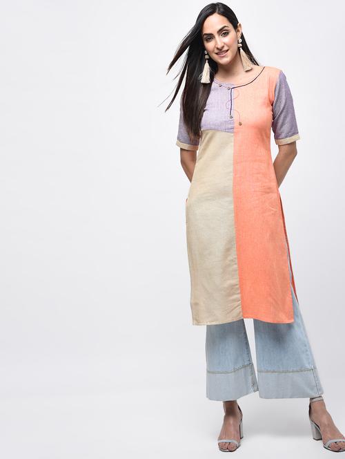 color block straight kurta - 15848477 - Very Small Image - 1