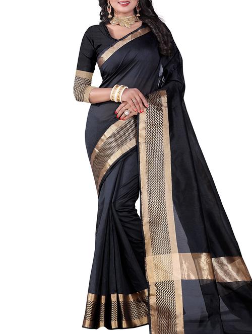 contrast border woven saree with blouse - 15848553 - Very Small Image - 1