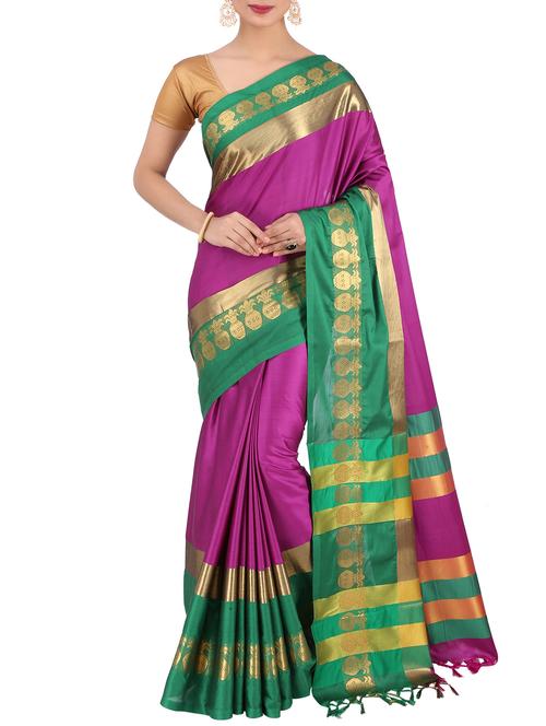 contrast zari border woven saree with blouse - 15848609 - Very Small Image - 1