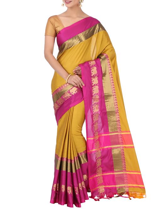 contrast zari border woven saree with blouse - 15848619 - Very Small Image - 1