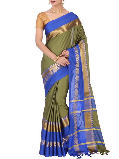 contrast zari border woven saree with blouse - 15848621 - Very Small Image - 1