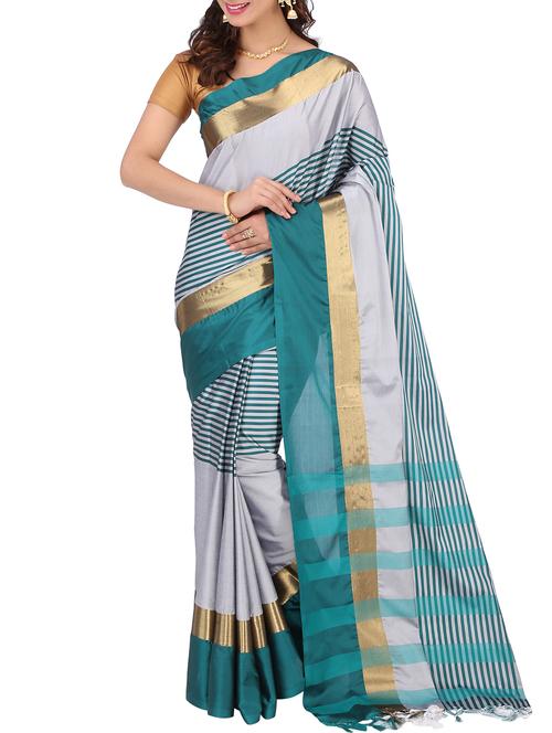 striped zari motif woven saree with blouse - 15848626 - Very Small Image - 1