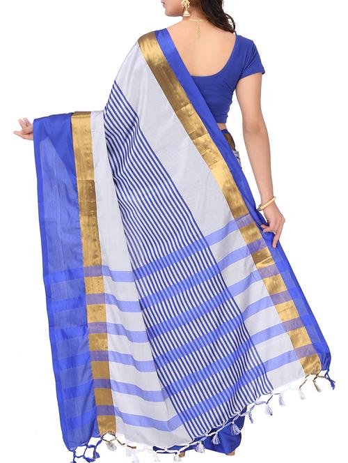 striped zari motif woven saree with blouse - 15848629 - Very Small Image - 1
