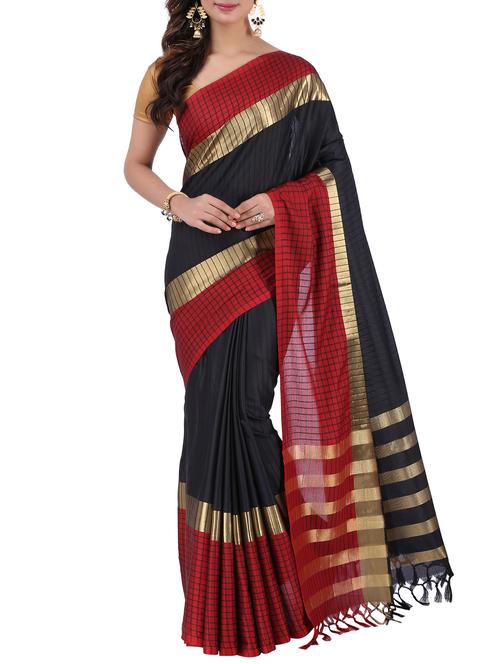 checkered zari motifs woven saree with blouse - 15848635 - Very Small Image - 1