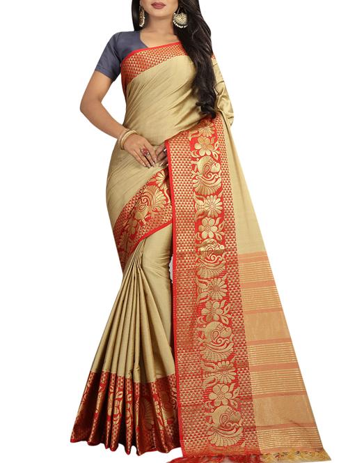 floral zari border banarasi saree with blouse - 15848843 - Very Small Image - 1