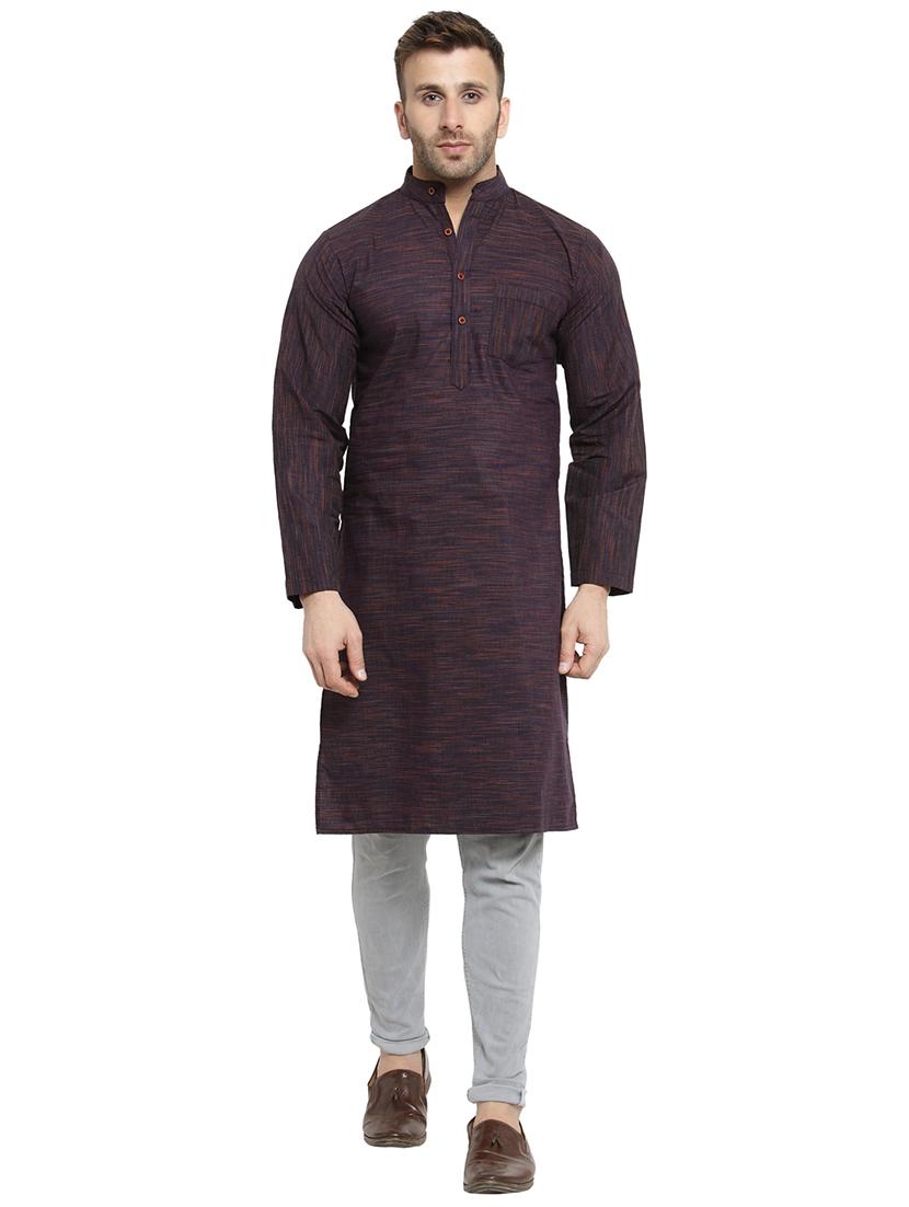 purple cotton long kurta - 15848947 - Zoom Image - 3