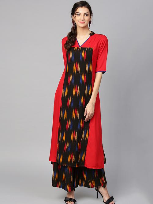 ikat printed kurta with palazzo set - 15849342 - Very Small Image - 1