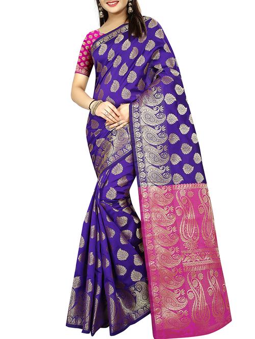 zari motif jacquard weave saree with blouse - 15849468 - Very Small Image - 1