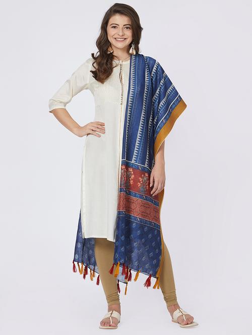 floral printed blue chanderi dupatta - 15850001 - Very Small Image - 1