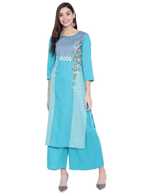 digital floral printed  kurta with palazzo set - 15850073 - Very Small Image - 1