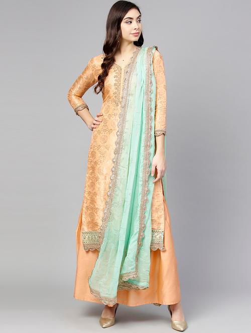 floral zari motif unstitched sharara suit - 15850895 - Very Small Image - 1