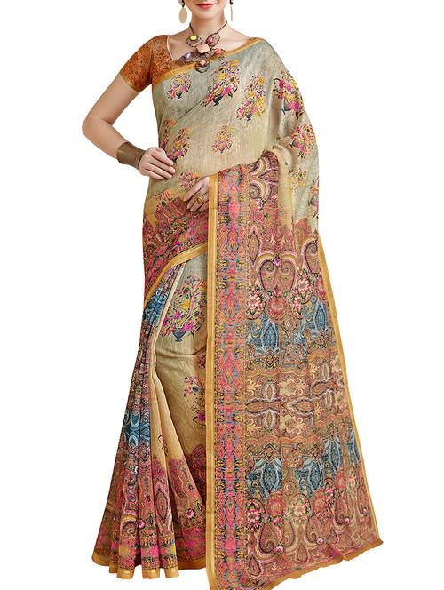 floral printed saree with blouse - 15851338 - Very Small Image - 1
