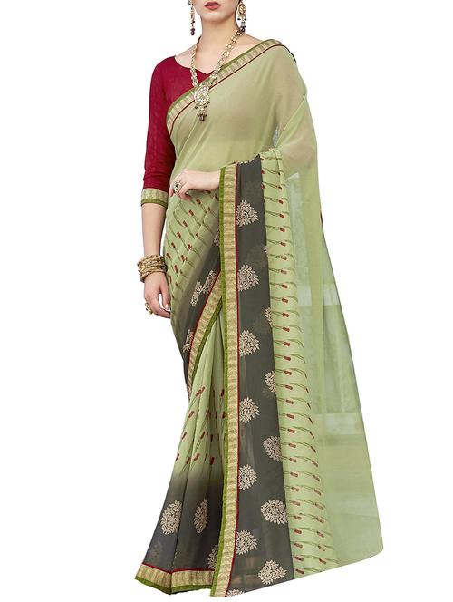 floral printed saree with blouse - 15851349 - Very Small Image - 1