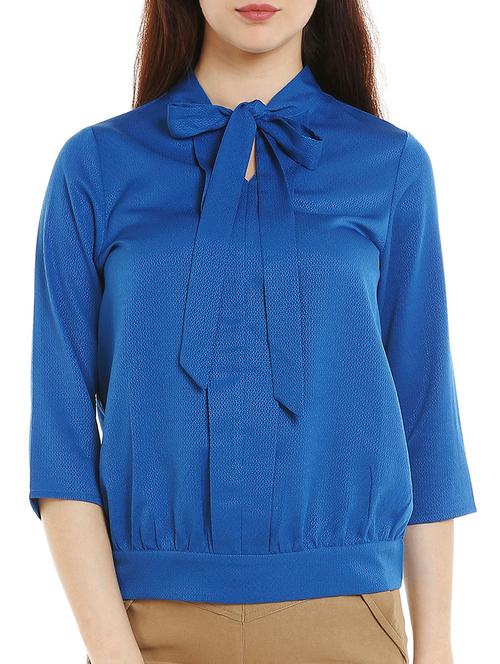 tie knot neck gathered blouson top - 15851646 - Very Small Image - 1
