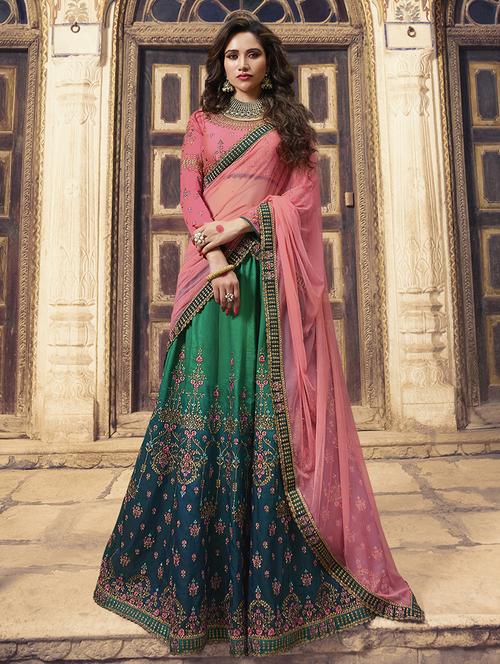 floral embroidered flared lehenga - 15852222 - Very Small Image - 1