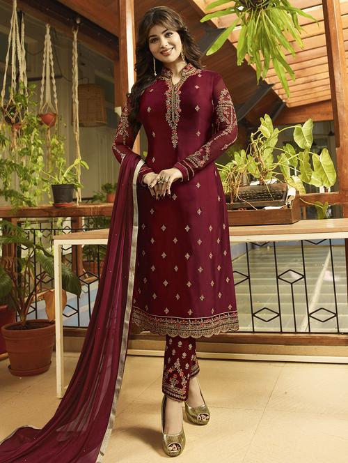 floral embroidered semi-stitched suit - 15852354 - Very Small Image - 1