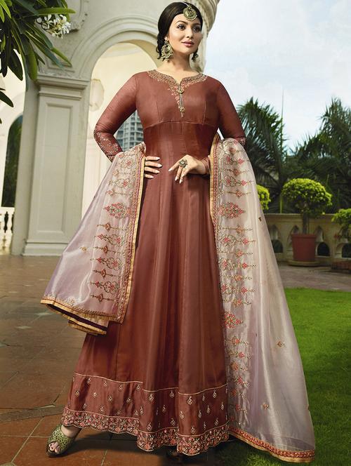 floral embroidered semi-stitched suit - 15852359 - Very Small Image - 1