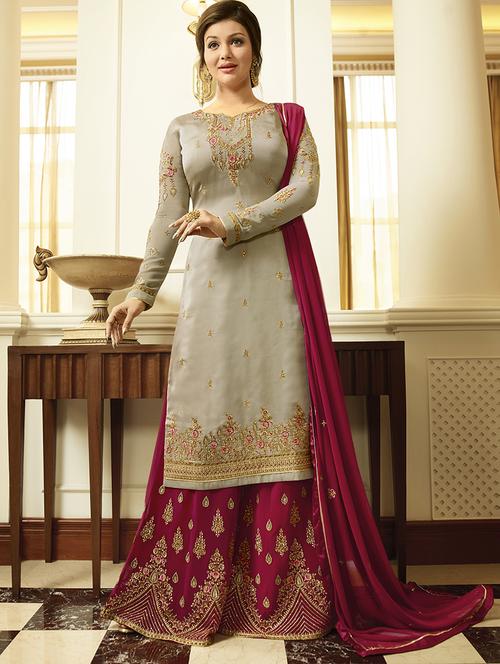 floral embroidered semi-stitched suit - 15852362 - Very Small Image - 1
