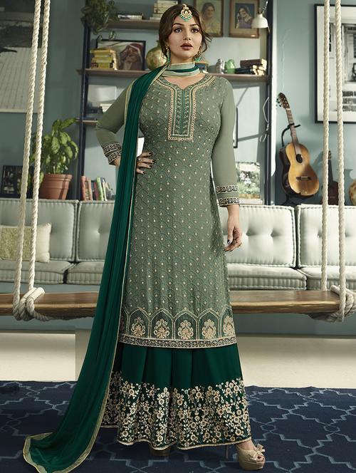 floral embroidered semi-stitched suit - 15852363 - Very Small Image - 1
