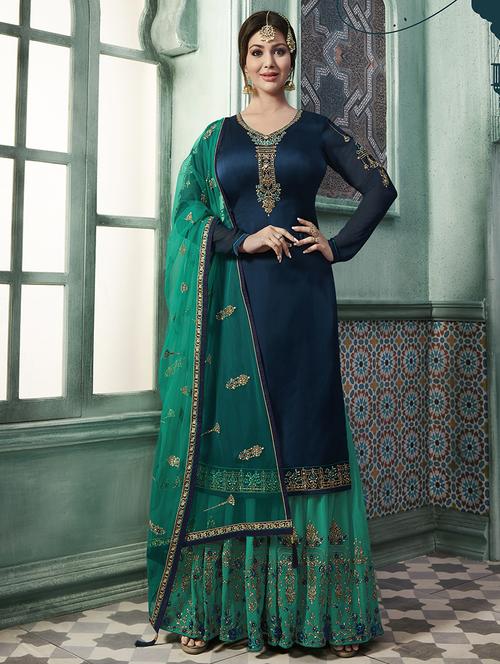 floral embroidered semi-stitched suit - 15852375 - Very Small Image - 1