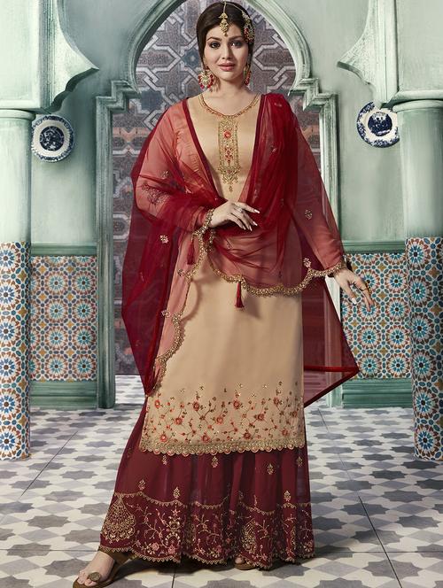 floral embroidered semi-stitched suit - 15852379 - Very Small Image - 1